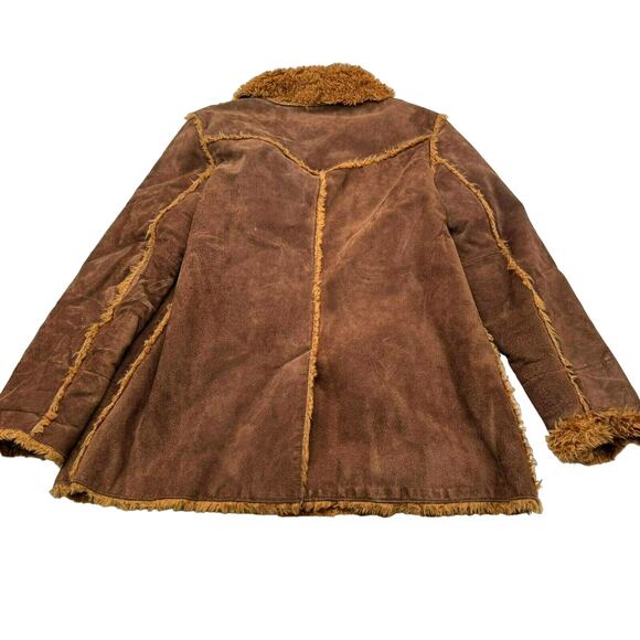 KENNETH COLE REACTION Women's Large Leather Jacket Coat Teddy Fur Lining Buttons - Picture 2 of 9